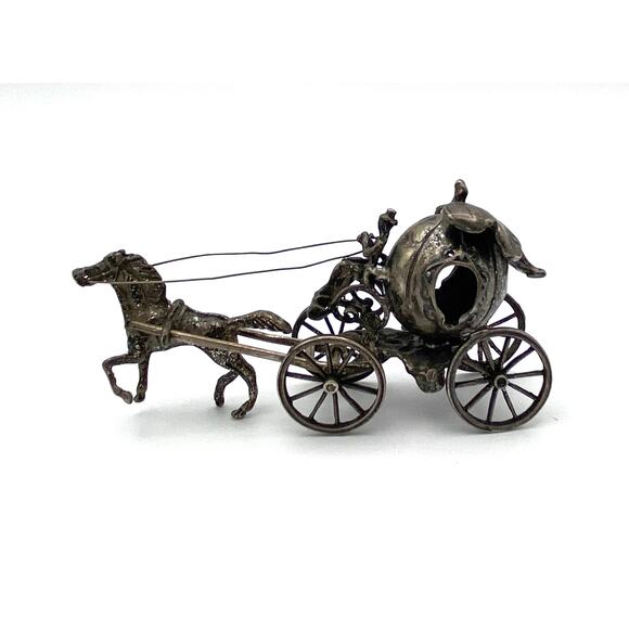 Vintage Sterling Silver Miniature Cinderella's Horse Drawn Pumpkin Carriage 47g - Picture 1 of 11